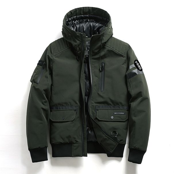 "Men's Hip-Hop Winter Jacket – Detachable Hood, Thick Cotton-Polyester Blend, Streetwear Style (Green/Black/Blue, Sizes M-XXL)"_viptrois.com