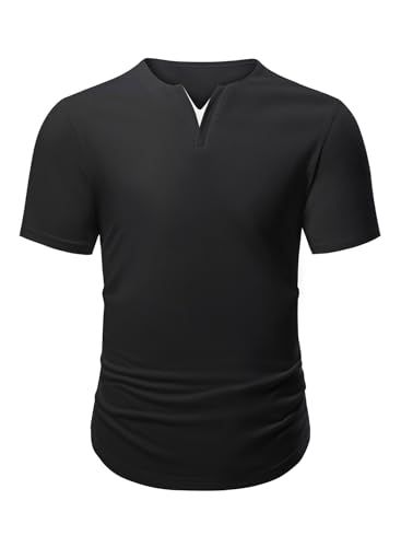 Dokotoo Men's Henley Shirt Short Sleeve Summer Casual V-Neck Cotton T-Shirt_viptrois.com