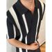 Men's Clothing Retro Hollow Vertical Striped Lapel Sweater Knitted Short Sleeve T Shirt_viptrois.com
