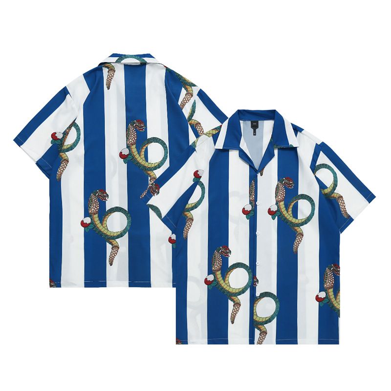 Men's Clothing Summer New Vintage Hong Kong Style Retro Striped Men And Women's Trendy Short Sleeved Shirt Versatile Button Down Cardigan_viptrois.com