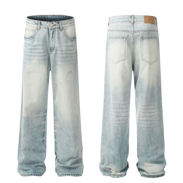 2025 Retro American Wave Pattern Distressed Jeans Loose Straight Wide Leg Casual Long Pants For Men And Women High Street_viptrois.com