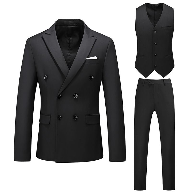 Men's hollow large size suit three-piece double-breasted business casual suit 7110_viptrois.com