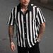 Men's Clothing Black And White Striped Hollow Short Sleeve Shirt Daily Casual Tops_viptrois.com