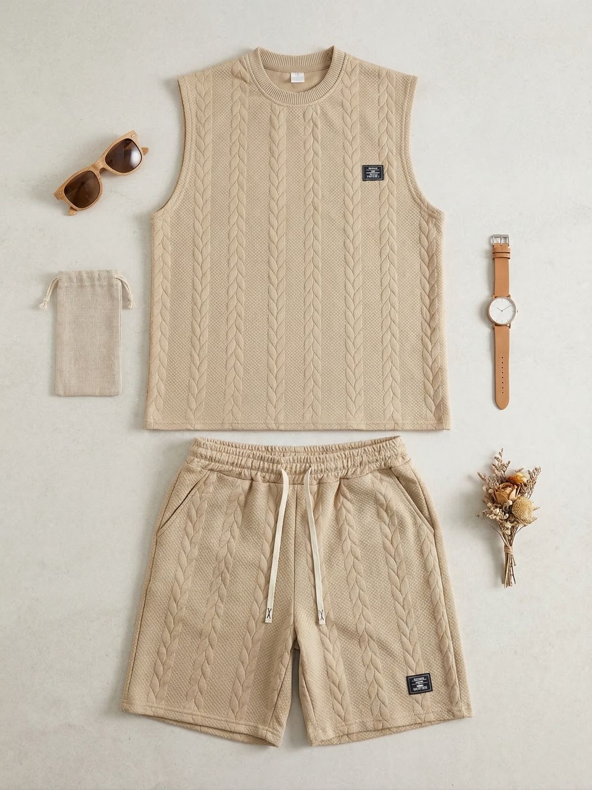Men's Casual Sports Two-Piece Set Knitted Jacquard Vest And Shorts Knitwear Fashion Trendy Streetwear For Men_viptrois.com