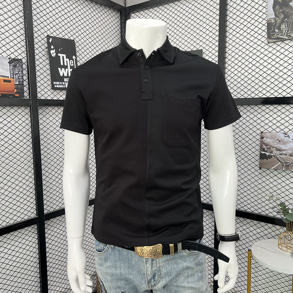 Men's Summer Thin Polo Shirt Color Matching Fashion With Chest Pocket Short Sleeved Top Lapel Half Sleeved T-Shirt_viptrois.com