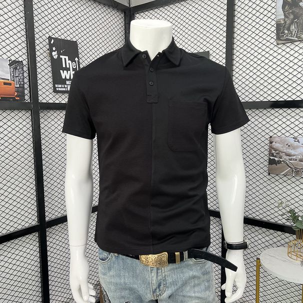 Men's Summer Thin Polo Shirt Color Matching Fashion With Chest Pocket Short Sleeved Top Lapel Half Sleeved T-Shirt_viptrois.com