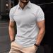 Men's Clothing Men's Summer Sports Fitness Leisure V Neck Elastic Texture Short Sleeved Polo Shirt Men_viptrois.com