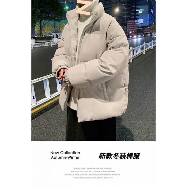 Autumn Winter Korean Style Trendy Unisex Bread Jacket Stand Collar Loose Fit Stylish Thickened Couple Cotton Coat_viptrois.com