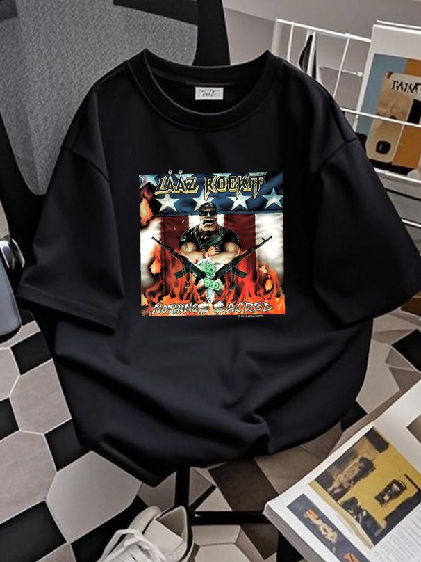 Vintage Laaz Rockit Dublin Death Patrol Nothings Sacred T-shirt YA491 Streetwear Soft Breathable Casual Slightly Homme Top For Everyday Wear_viptrois.com