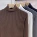 Men's High Neck Knitted Sweater With Jacquard Stripes, Youth Warm Base Sweater_viptrois.com
