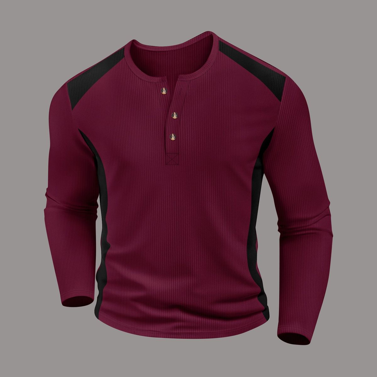 Men's Waffle-Knit Henley Shirt – Long Sleeve Thermal Pullover With Button Placket (S-XXXL, Earth Tones & Neutrals, Breathable Polyester Blend)_viptrois.com