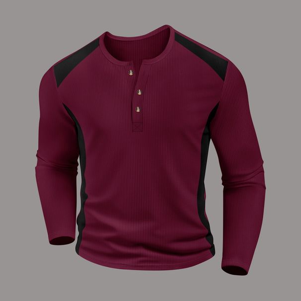 Men's Waffle-Knit Henley Shirt – Long Sleeve Thermal Pullover With Button Placket (S-XXXL, Earth Tones & Neutrals, Breathable Polyester Blend)_viptrois.com
