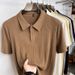 Men's Vertical Striped Knit Polo Shirt Old Money Style Short Sleeve Summer Thin Breathable T-Shirt Versatile Half Sleeve Top_viptrois.com