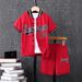 Mother & Kids Boys' Casual Outfit Set Short Sleeve T-Shirt Shorts Combo Cotton Comfortable Playwear_viptrois.com