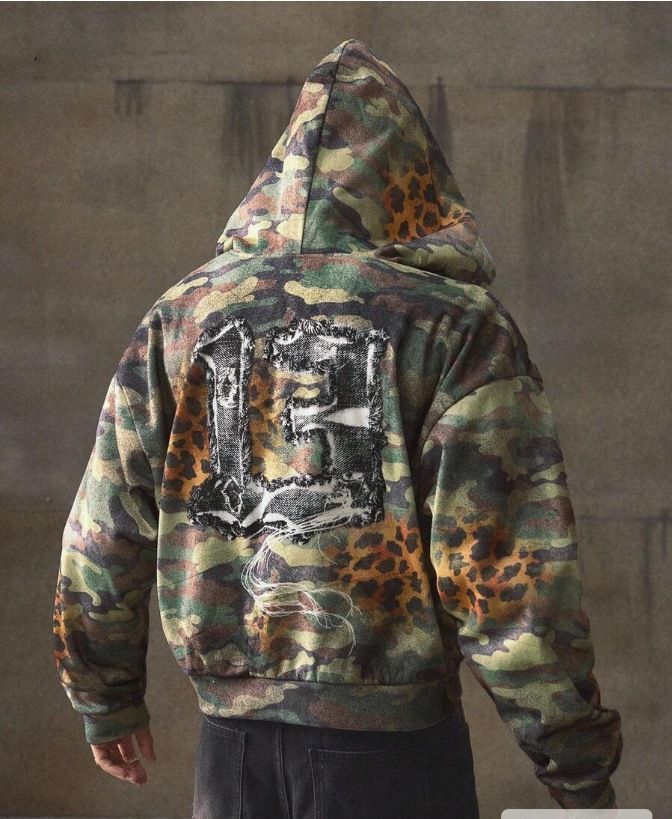 American Retro Camouflage Hooded Sweatshirt for Men Street Style 3D Print Loose Fit Zip up Top Cross Border Hot Selling_viptrois.com