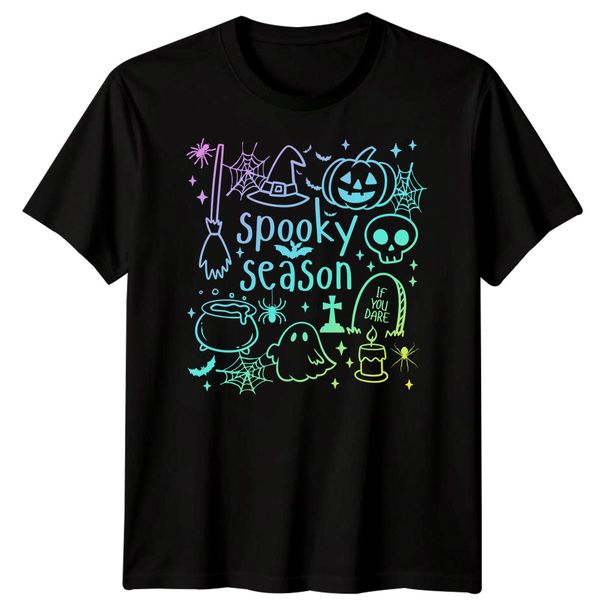 Spooky Season If You Dare Halloween Holidays Mens T-Shirt Mens Womens Tees Top Womens Tee Graphic Top_viptrois.com