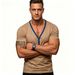 Men's V-Neck Short Sleeve Workout T-Shirt, Slim Fit Muscle Tee With Button Placket, Moisture Wicking Quick Dry Sport Top For Gym & Casual_viptrois.com