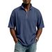 Men's Half-Zip Waffle Knit Polo Shirt - Breathable Short Sleeve T-Shirt, Loose Fit Casual Top, Solid Color Streetwear For All Seasons_viptrois.com