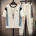 Men's Clothing Casual Sports Suit Set Waffle Short Sleeve Trend T-shirt Sets_viptrois.com