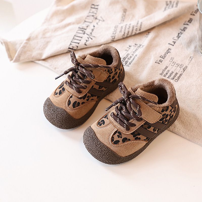 Girls' Sneakers With Fleece 2025 Winter New Fashion Leopard Print Sports Boys' Toddler Cotton Baby Warm Shoes_viptrois.com