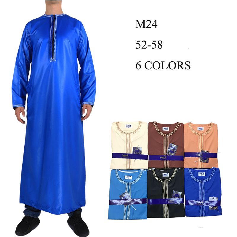 Men's Clothing New Style Mercerized Velvet Fashionable Collar Edge Arab Robe Round Collar High End Omani Robe_viptrois.com