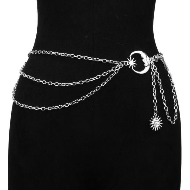 European and American Cross-border Jewelry Fashion All-match Moon Sun Metal Waist Chain Simple Matching Skirt Pants Decorative Waist Chain_viptrois.com
