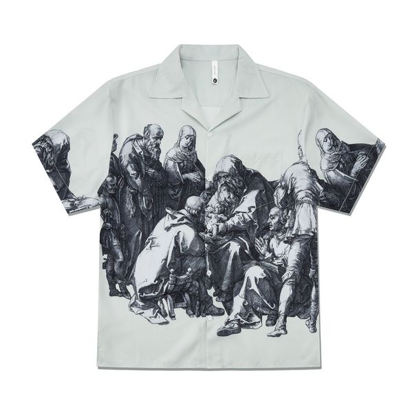 Men's Retro Roman Print Short Sleeve Shirt Leisure West Coast Fashion Couple Cardigan_viptrois.com