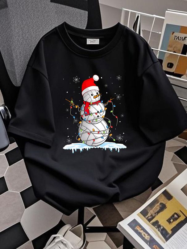 Christmas Volleyball Snow Santa Xmas Lights T-Shirt S-5XL Stretched Stylish Casual Comfortable Summer Unisex Breathable Homme_viptrois.com