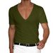 Men's Clothing V Neck Solid Color Casual Short Sleeved T Shirt_viptrois.com
