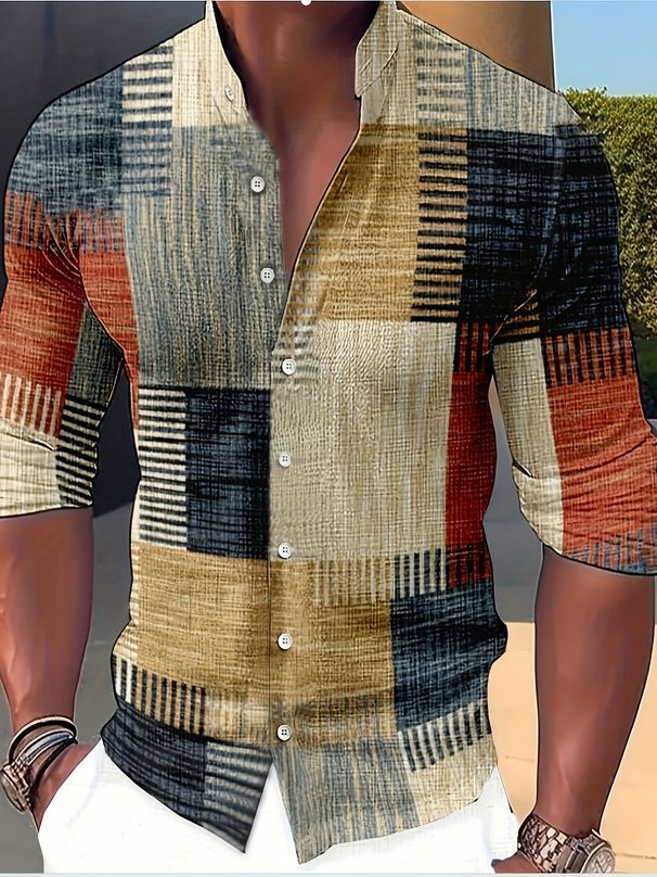 Men's Clothing New Men's Long Sleeved Shirt 3D Digital Printing Trendy Casual Shirt_viptrois.com