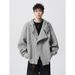 Double zipper cardigan design, men's spring autumn 2025 new style, high-end gray hooded sweatshirt trend_viptrois.com