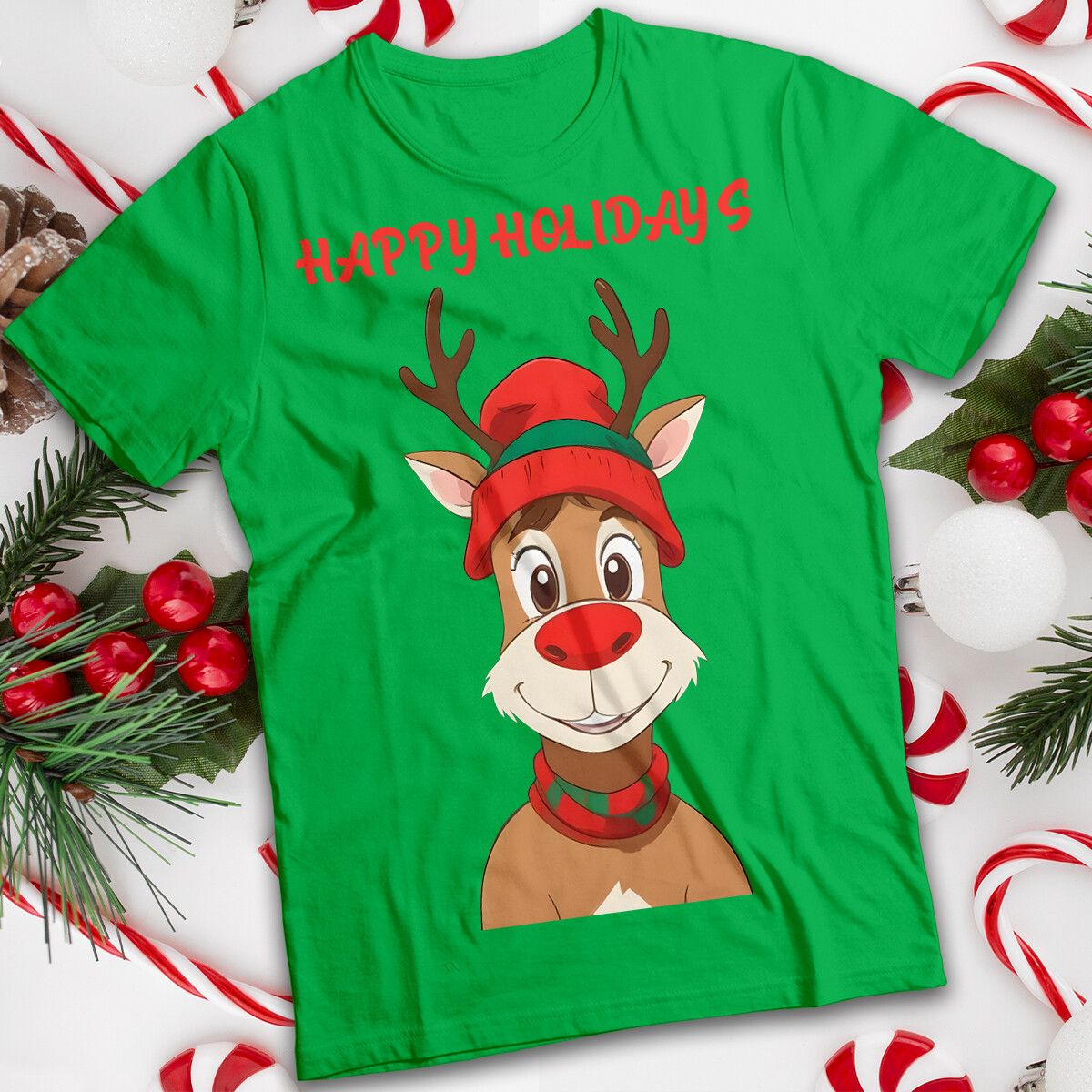 Funny Mens And Womens Playful Cartoon Reindeer Christmas T-Shirt Mens Womens Tees Top Tee #MC_viptrois.com
