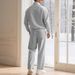 Men's Casual Knitted Tracksuit Set – Ribbed Jacquard Long Sleeve Polo Top With Stand Collar And Drawstring Pants, Fashion Sportswear Outfit_viptrois.com
