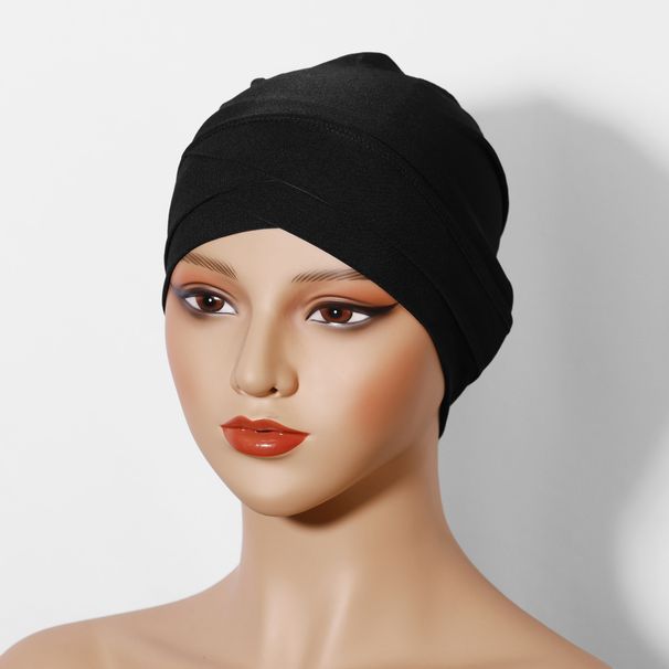 Fashion crystal linen two layer cross bottoming hat full cover hat headscarf Arabic scarf_viptrois.com