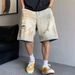 Men's Summer Casual Retro Distressed Ripped Denim Shorts Straight Leg Loose Fit Trendy Five Point Pants_viptrois.com