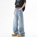 LKTM Men's Light Blue Washed Whiskered Jeans American Style Cleanfit Straight Leg Casual Loose Pants mid Waist Slight Stretch_viptrois.com
