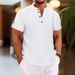 Men's Clothing Summer Polyester Cotton Short Sleeve Button Pleated Solid Color V Neck Casual Style Henry Shirt_viptrois.com