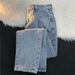 Men's Washed Blue Straight Leg Cropped Jeans Relaxed Fit Casual Ankle-Length Trousers Lightweight Nylon Blend_viptrois.com