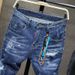 Jeans Pendant Refreshing Light Blue Destructive Paint Wild Exposed Yarn Slim Fitting And Trendy Man_viptrois.com