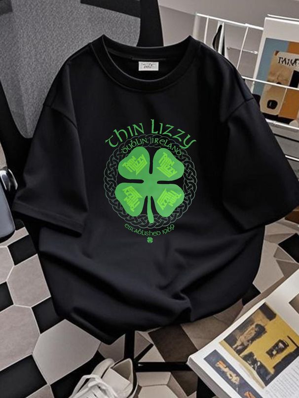New Thin Lizzy Four Leaf Clover Dublin Ireland 1969 Band T-Shirt Badhabitmerch Stylish Graphic Casual Streetwear Breathable Soft Slightly Unisex_viptrois.com