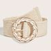 Women's Belts New Beach Holiday Style Alloy Shell Inlaid Round Buckle Pp Straw Woven Ladies Decorative Belt_viptrois.com