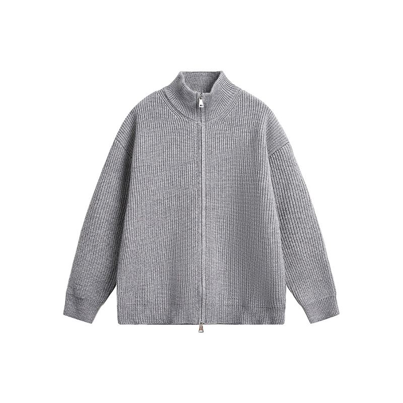 Men's Stand Collar Knitted Cardigan – Cleanfit Lazy Style, Unisex Oversized Sweater Jacket (M-3XL, White/Gray/Black/Red/Apricot White)_viptrois.com
