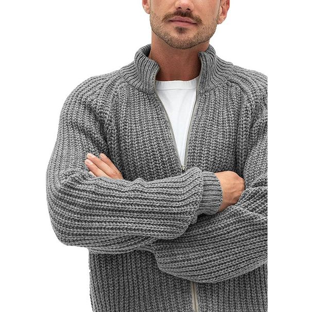 Loom 2024 Autumn Winter New Sweater Cardigan European American Solid Color Zipper High Collar Knitted Jacket Plus Size_viptrois.com
