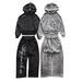 Men's Fashion Hoodie And Ripped Straight Leg Pants Set Trendy Streetwear Zip Up Double Hood Sweatshirt_viptrois.com