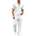 Men's Clothing Men's Casual Two-Piece Set Summer Breathable Jogger Pants And Half Zip Stand Collar Short Sleeved Top Vertical Ribbed Design_viptrois.com