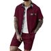 Men's Summer Solid Color Short Sleeve Shirt Set Color Blocking Buttons_viptrois.com