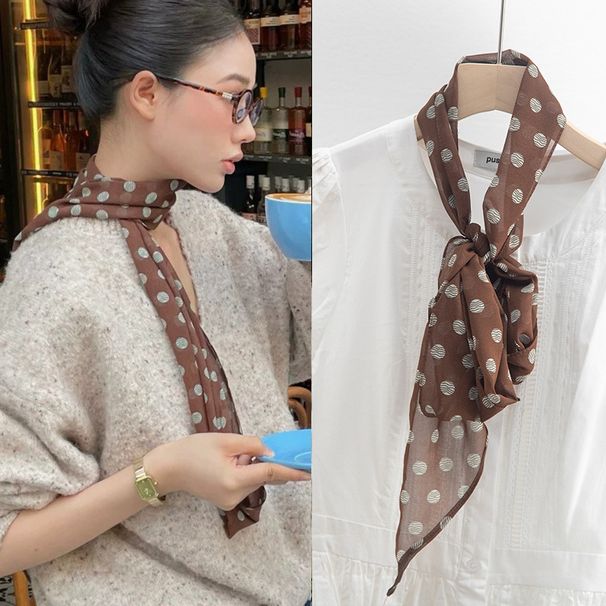 2025 Brown Polka Dot Printed High-end Versatile Accessory Neck Tie Women New Hair Band Long Strip Scarf_viptrois.com