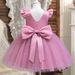 Kids' Clothing Girls Dress Flying Sleeve Pearl Mesh Princess Dress Backless Bowknot Piano Performance Costume_viptrois.com