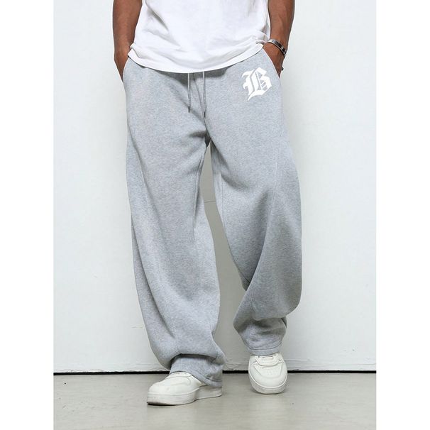 Streetwear Letter Print Jogger Pants – High Waist Drawstring Casual Trousers For Men & Women (Grey/White)_viptrois.com