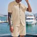 Men's Clothing Casual Comfortable Button Down Lapel Shirt Short Sleeved Shorts Suit_viptrois.com